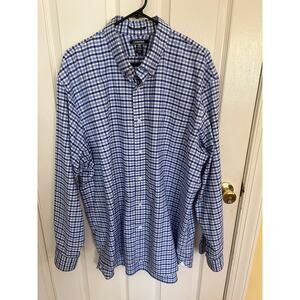 Lands End Blue/White Plaid Traditional Fit‎ LS ButtonUp Size XXL